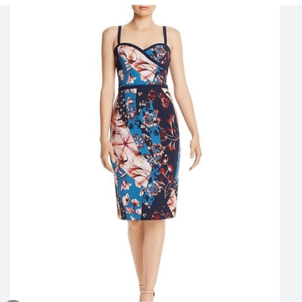 Black Halo Daria Pink and White Sheath Midi Dress Sweetheart Neckline